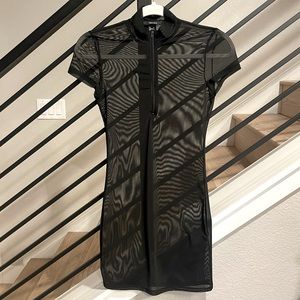 Forever 21 Black Mesh 1/4 Zip Mock Neck Mini Dress